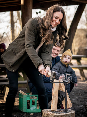 Kate Middleton using a Kindling Cracker firewood splitter