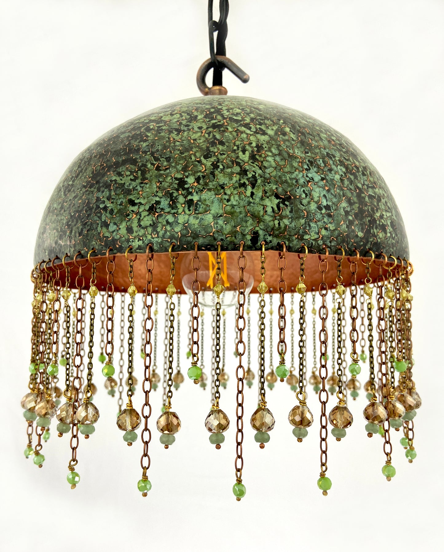 Green Pendant Lamp with crystal & adventurine
