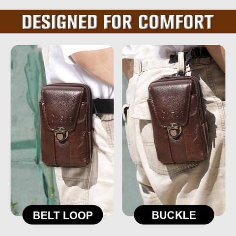 Real Leather Men Casual Design Small Waist Bag Cowhide Fashion Hook Bum Bag 5.5" Phone Pouch Waist Belt Pack Cigarette Case trolley tool box
