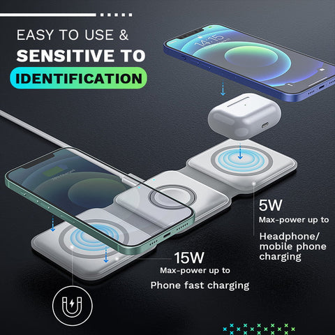 2/3 in 1 Foldable Magnetic Wireless Charger Silicone 9V 1500mA Charger For Apple Android Phone Watch/AirPod Devices Safe Elegant apple magsafe duo charger