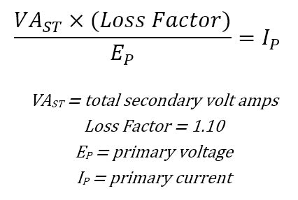 Primary current formula with loss factor.