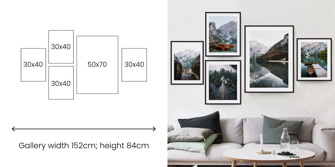 five posters gallery wall template aesthetic poster wall art ideas hanging decor roomtery