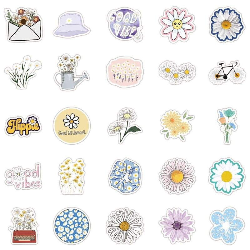 Daisy Sticker Flower Stickers Waterproof Vinyl Stickers 