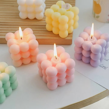 Hygge & Cwtch Bubble Candle | Handmade Soy Cube Candles Danish Pastel Room  Decor Aesthetic Scented Aromatherapy Cute Shaped Decorations (White