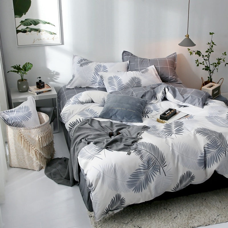 grey palm leaf duvet cover