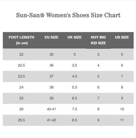 Sun-San Size Chart Women's – Salt Water Sandals