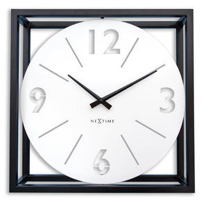 Time Frame Rotatable Clock - Innovative Bold Design - White & Black Metal - 16 Inches - (NeXtime 3537WI) - nextimeusa