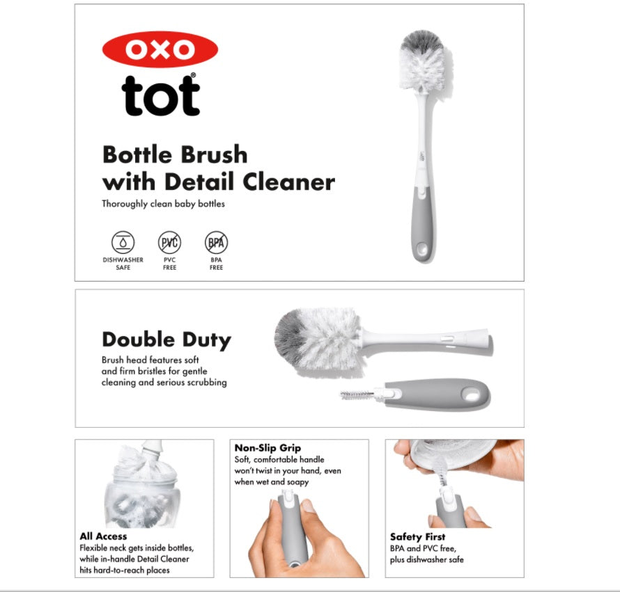 OXO Tot Bottle Brush With Bristled Cleaner, Gray 