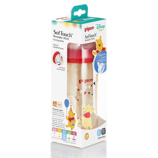 Pigeon SofTouch Peristaltic PLUS Wide Neck Winnie The Pooh Bottle (160ml / 240ml) - PPSU