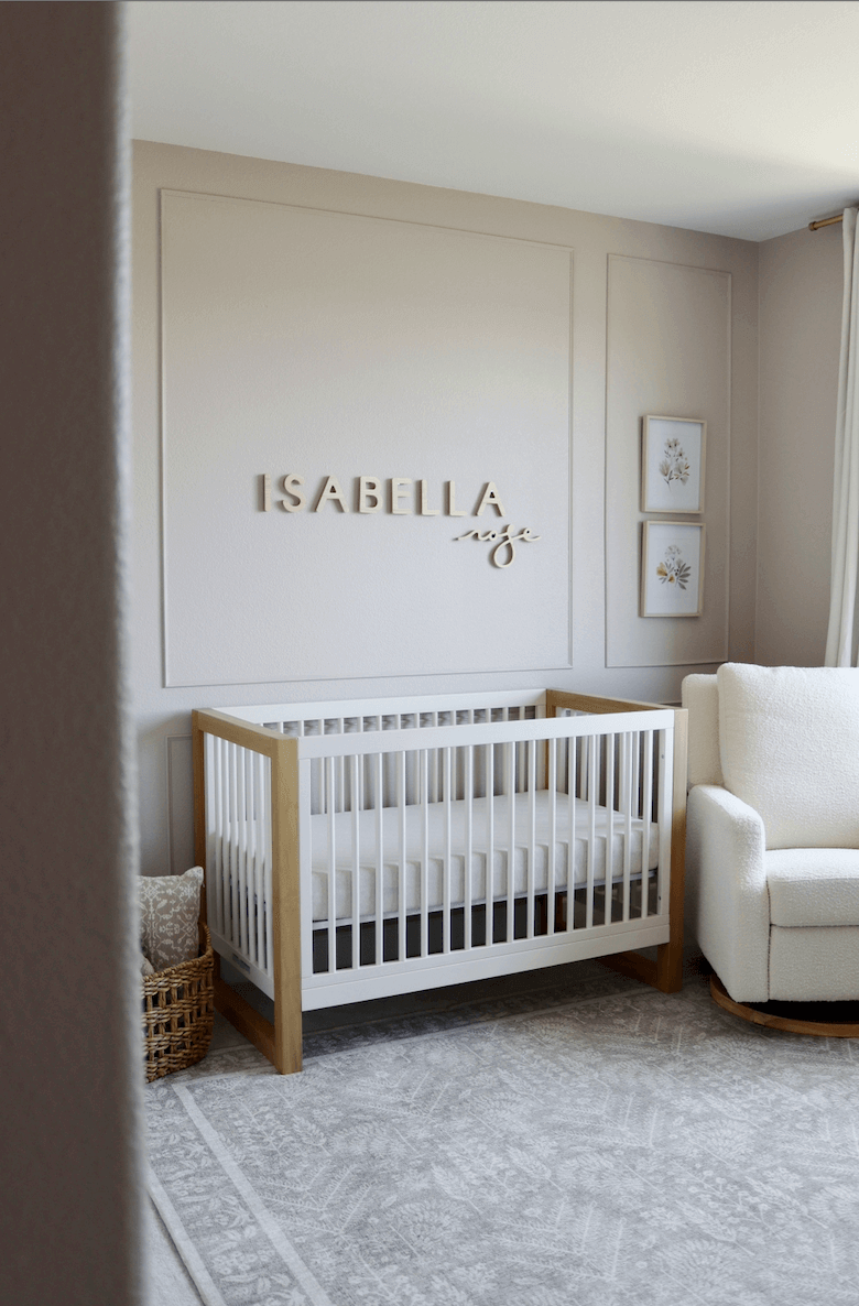 beige nursery with timberwood design name sign