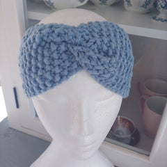 Stirnband gestrickt Perlmuster mit Twist in denim blau