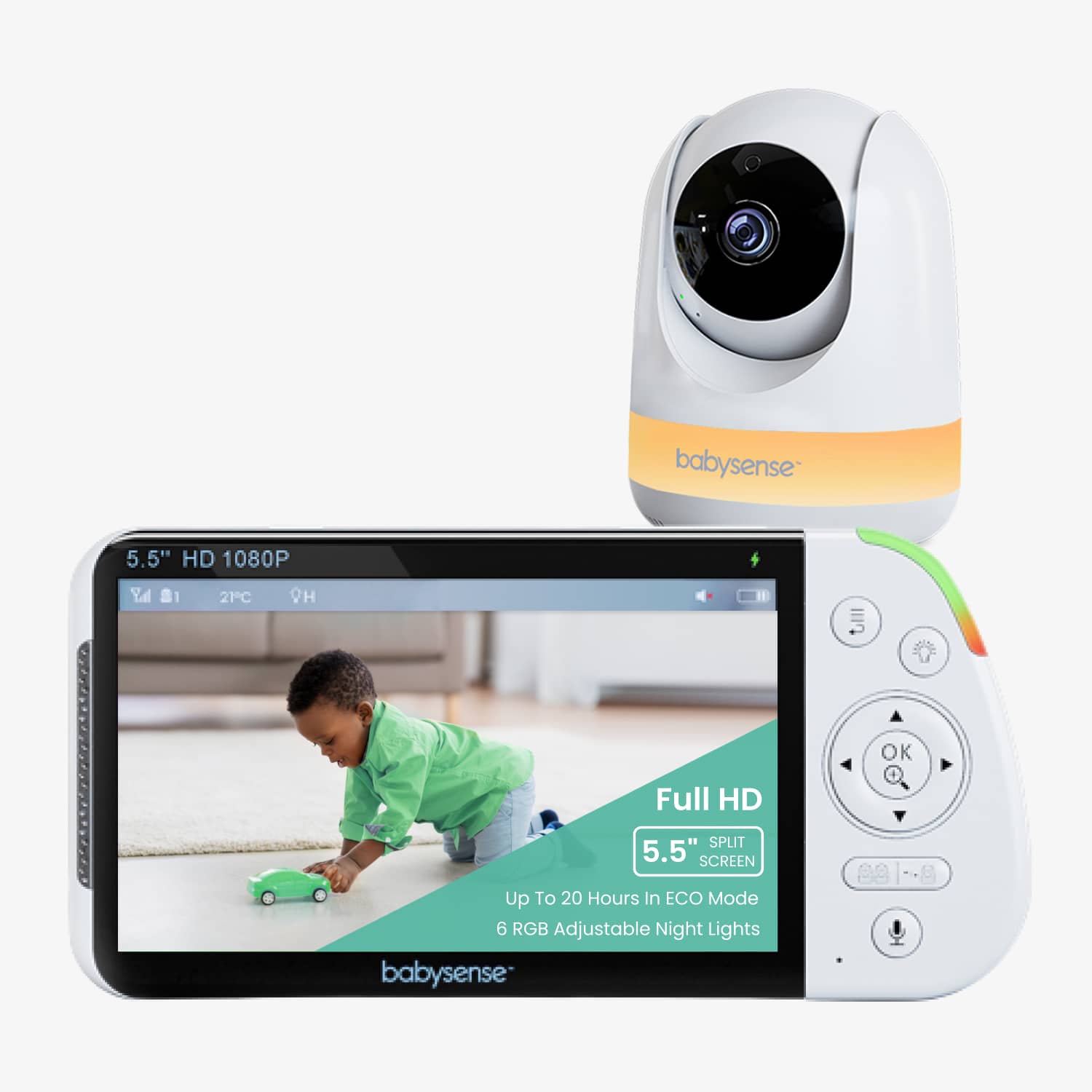 Babysense Max View: Video Baby Monitor, One Camera, Non Wifi, Split Screen, Night Light & Sound Machine - Babysense product image