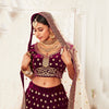 Hypnotic Purple Floral Embroidery Velvet Wedding Lehenga Choli With pink Dupatta