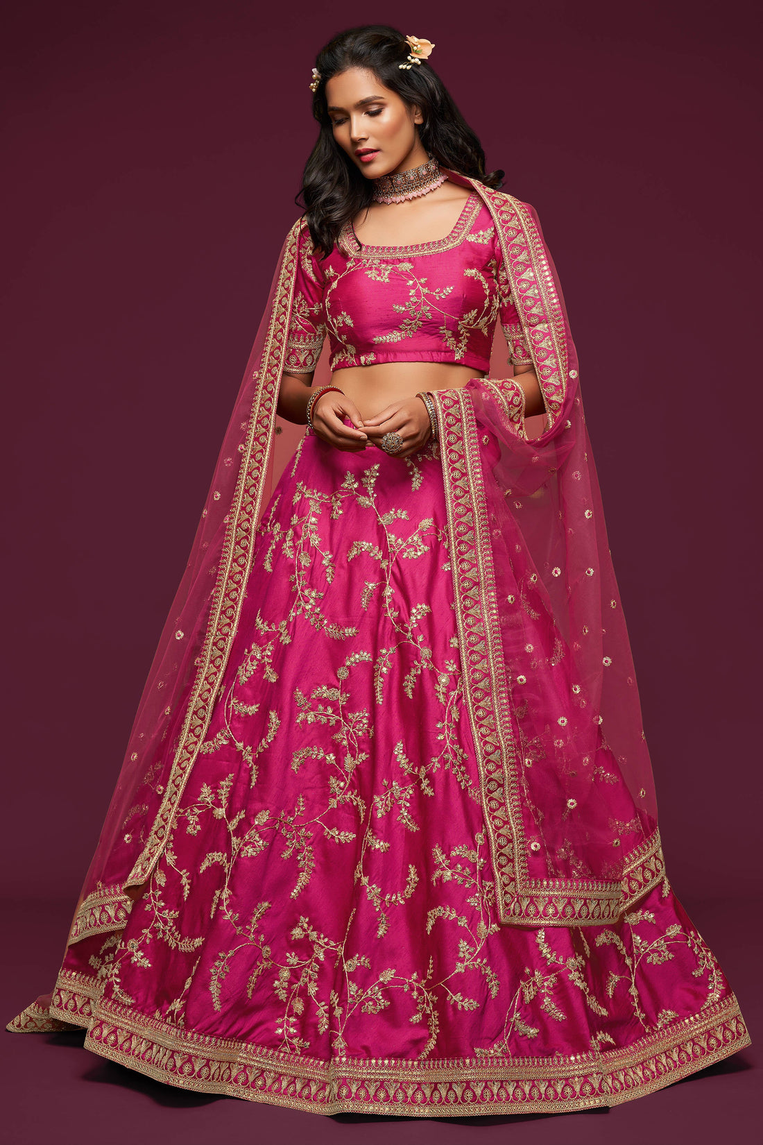 Shop Teen Girls Pink Art Silk Embroidered Kali Style Lehenga Set Wedding  Wear Online at Best Price