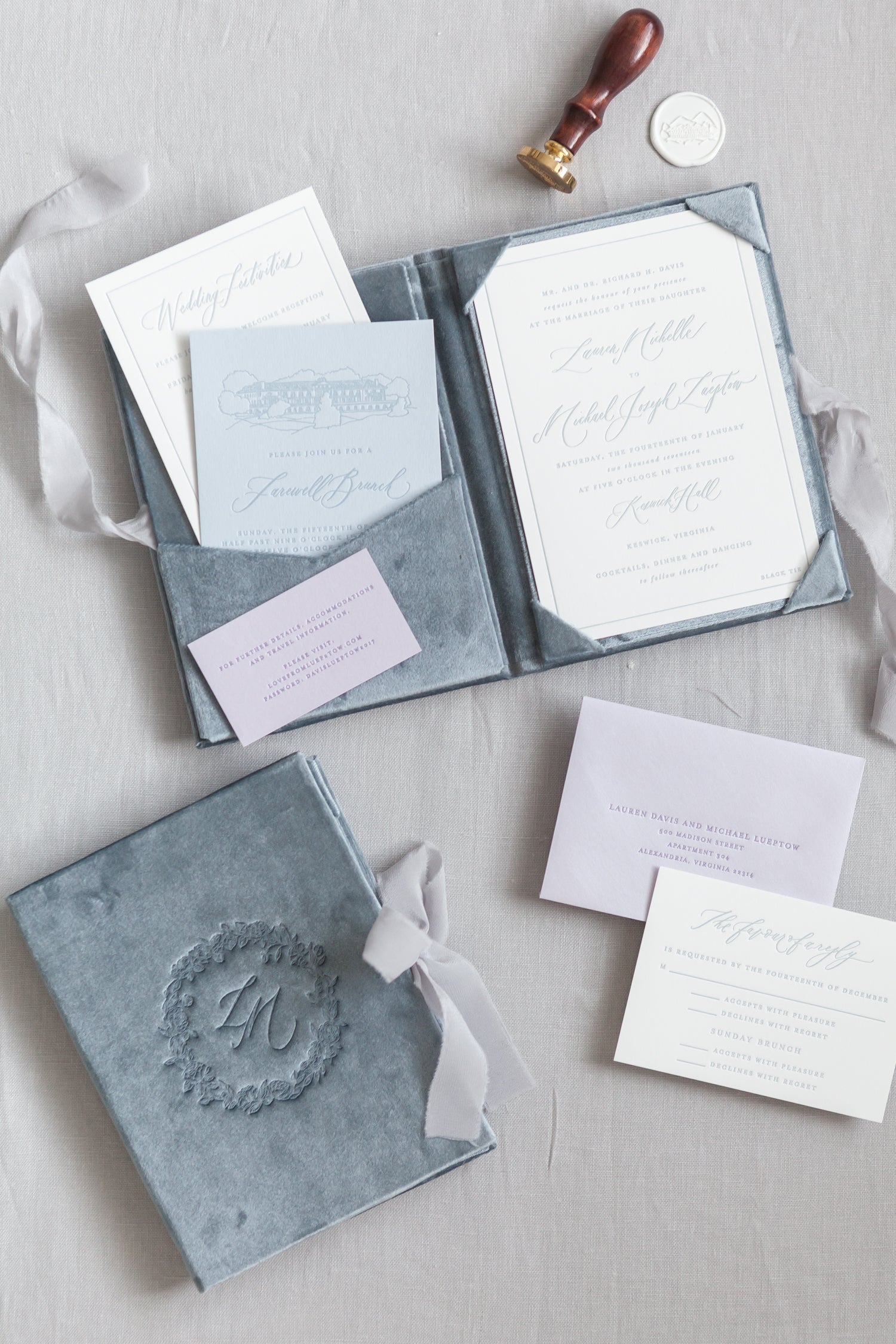 Romantic Blue and Lilac Invite Suite