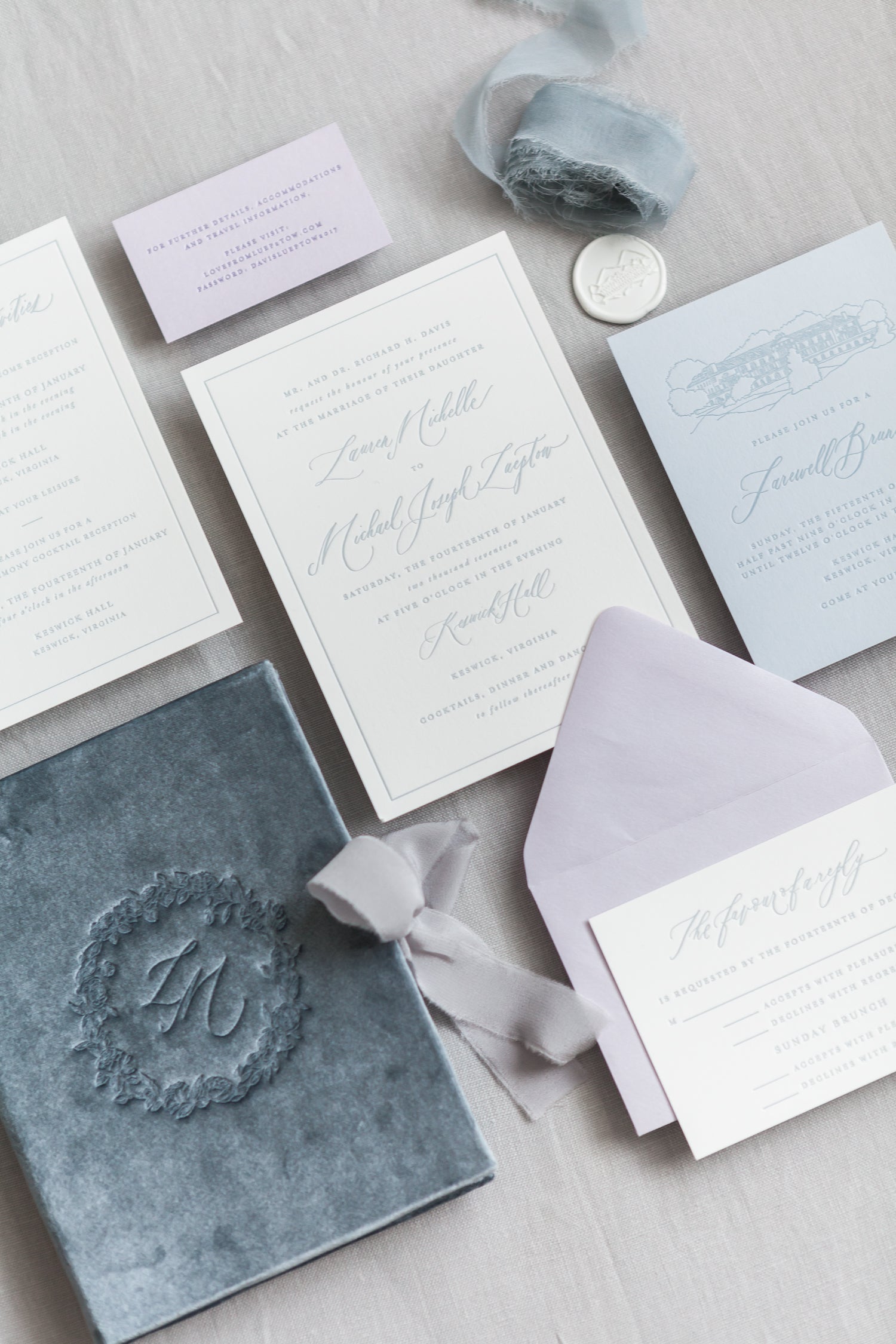 Romantic Blue and Lilac Invite Suite