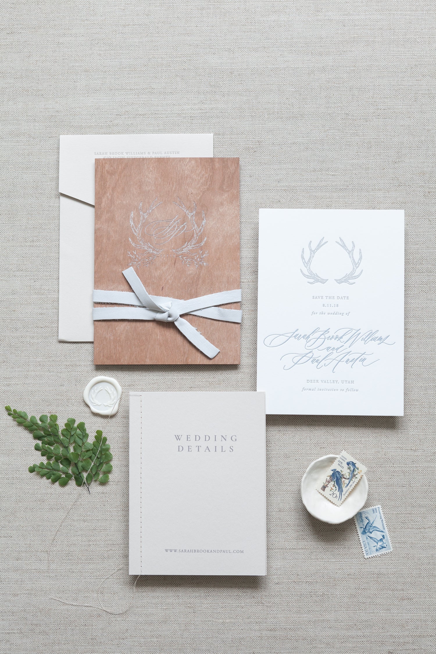 clean forest inspired wedding invitations