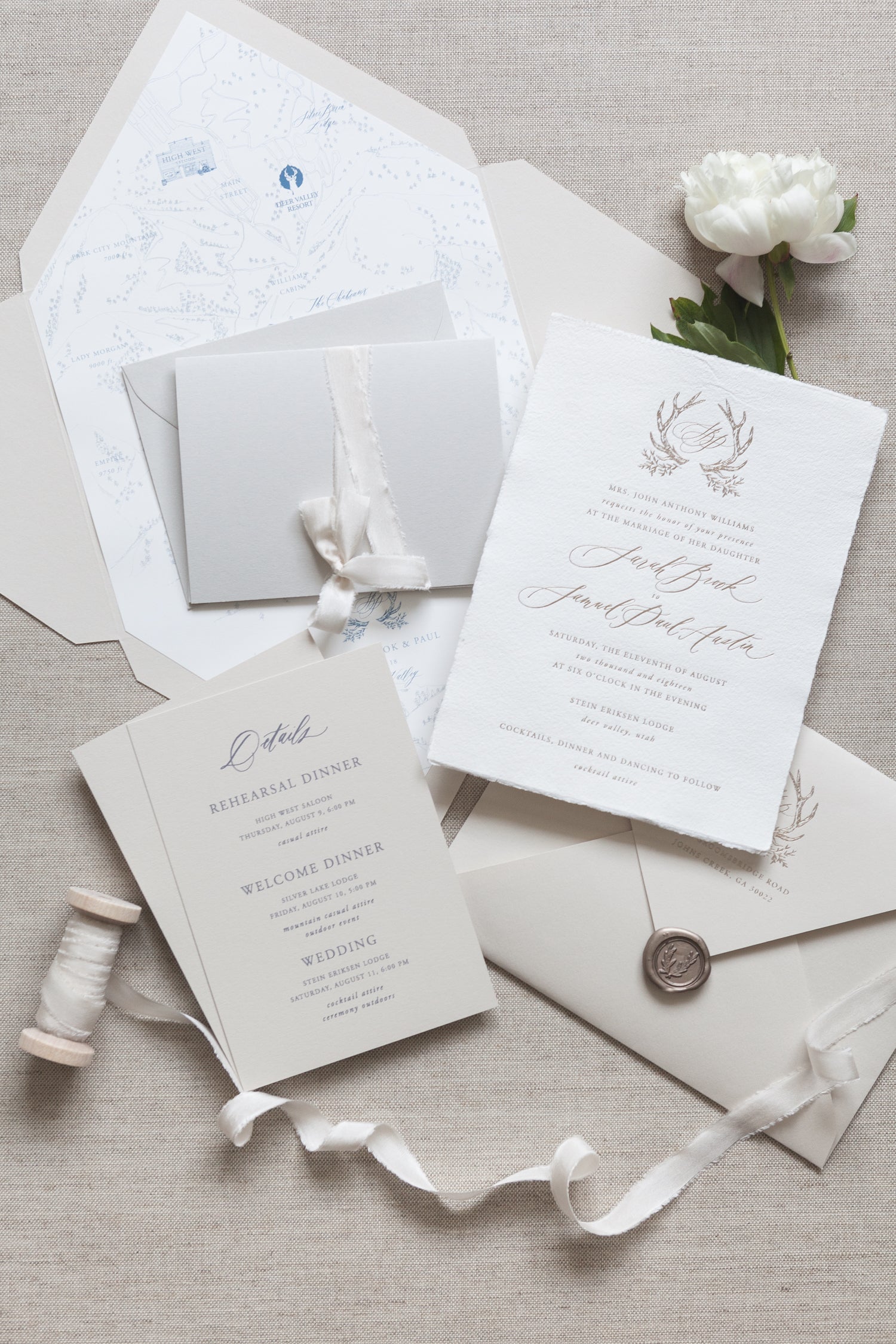 clean forest inspired wedding invitations