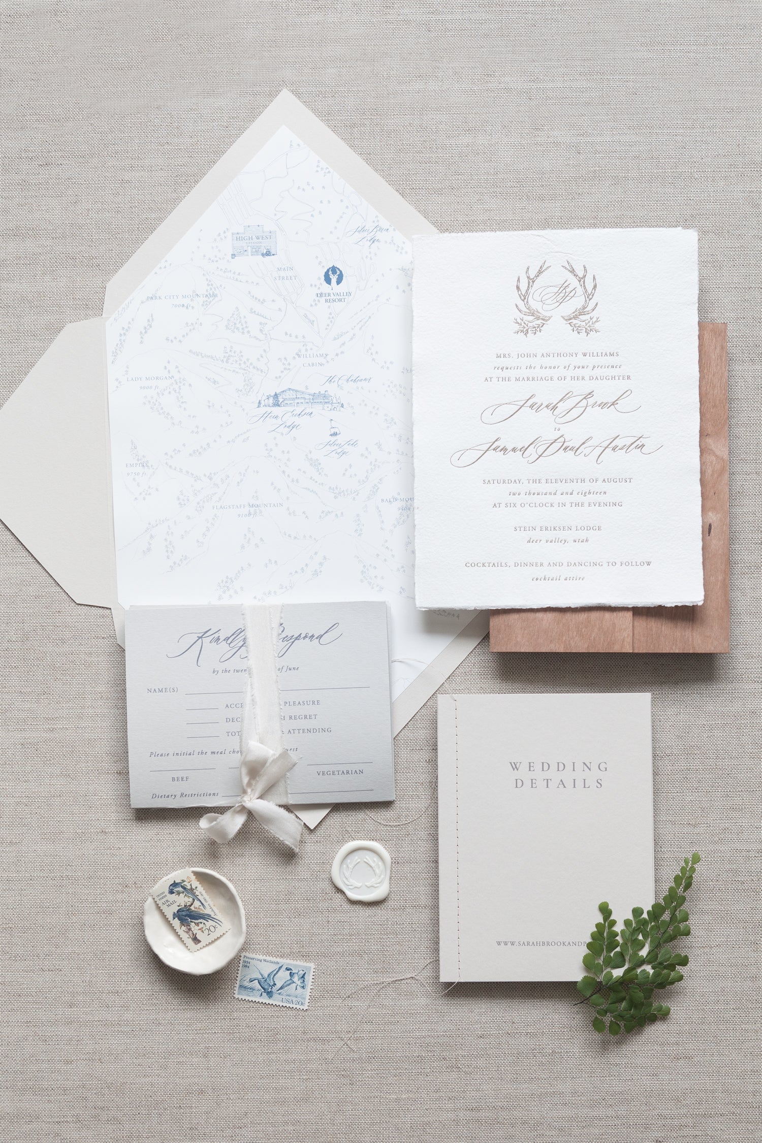 clean forest inspired wedding invitations