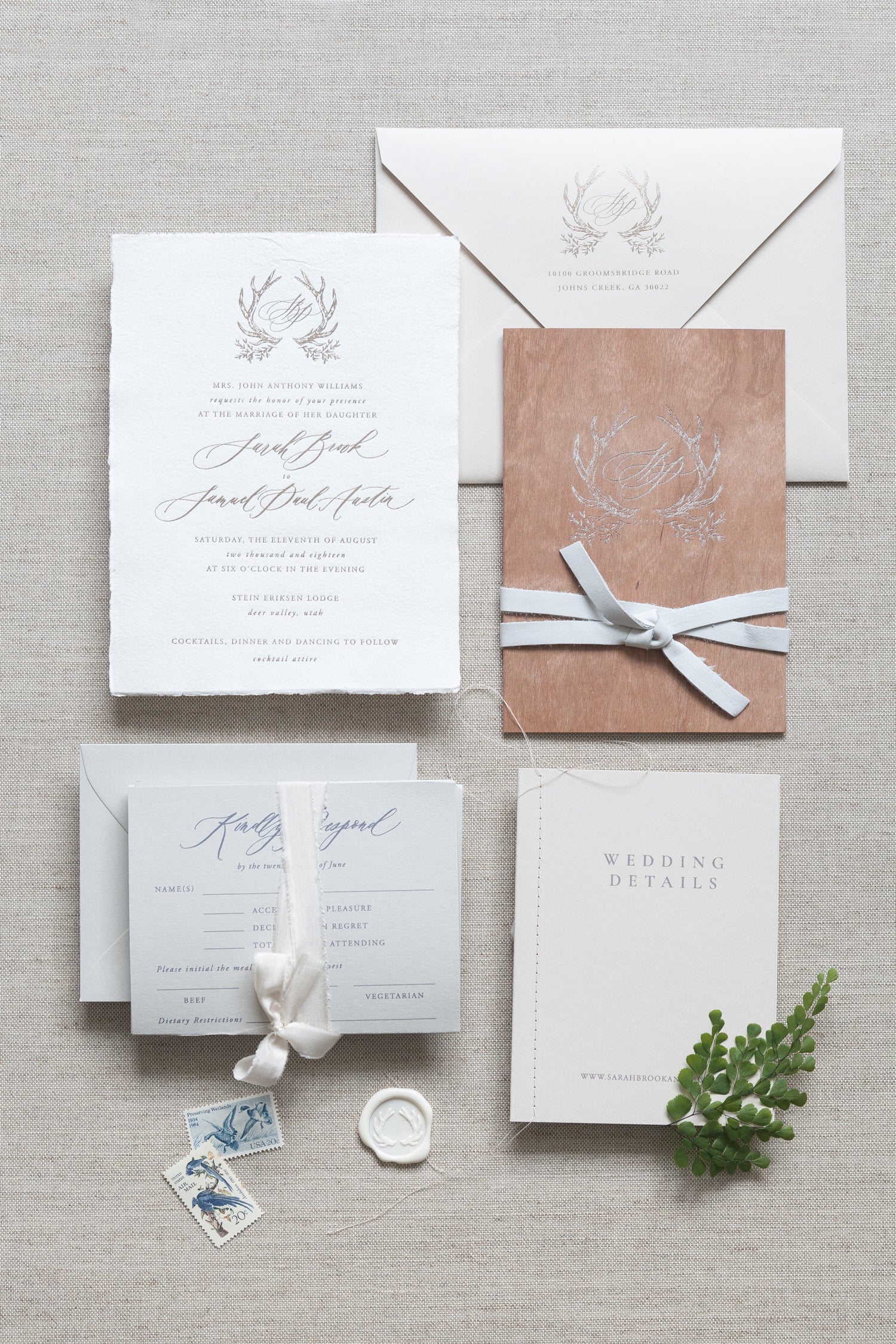 clean forest inspired wedding invitations