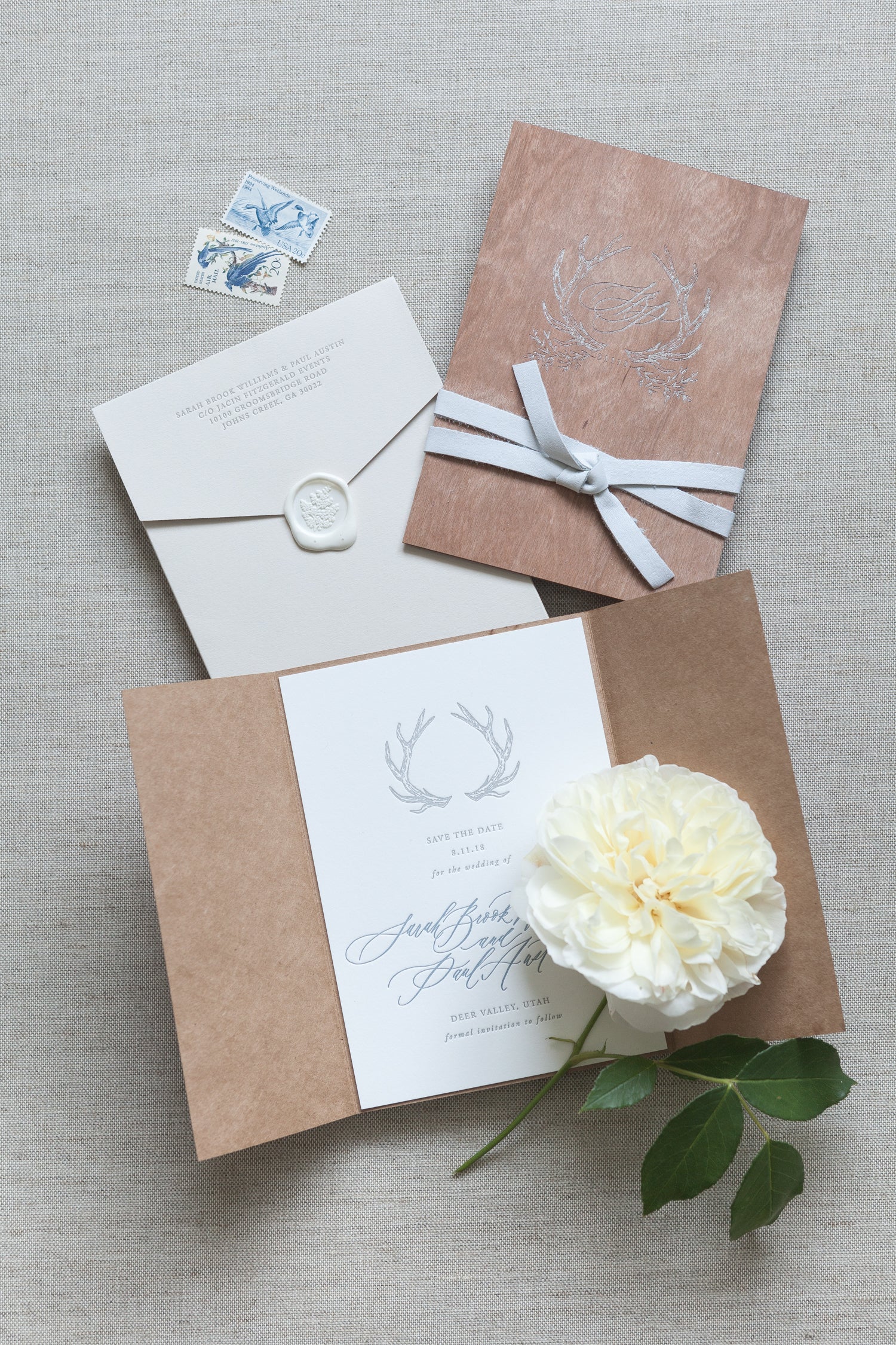 clean forest inspired wedding invitations