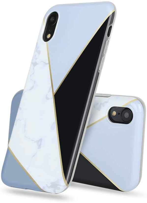 Gooyu Coque pour iPhone XR Motif marbre Transparent Coque en Silicone TPU  Souple et Brillant pour iPhone XR Bleu