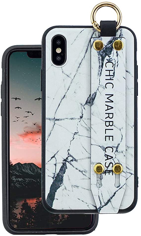 Yunbaozi Coque iPhone XR Marble Case Housse Caoutchouc Étui en Silicone  Protecteur Retour Bande de Poignet Liquide Lisse Souple Coque iPhone XR  Marbre Noir