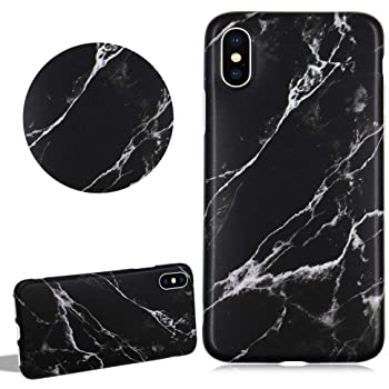 QULT Bumper Compatible pour Coque iPhone XR marbre Noir Matte Siliconee  Etui Flexible Case TPU Cover pour iPhone XR Marbre Black