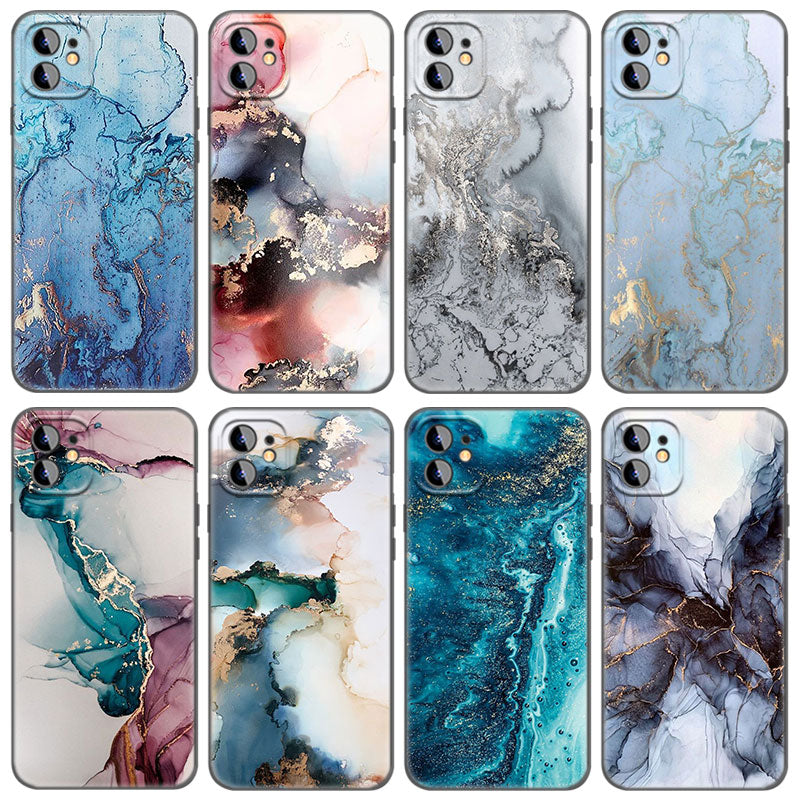 Watercolor Marble Pattern Phone coque For Apple iPhone 13 12 Mini 11 Pro Max XR X XS MAX 6 6S 7 8 Plus 5 5S SE 2020 Black Cover