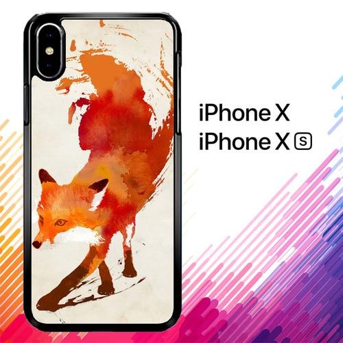 Watercolor art orange red fox animal F0246 coque iPhone X, XS