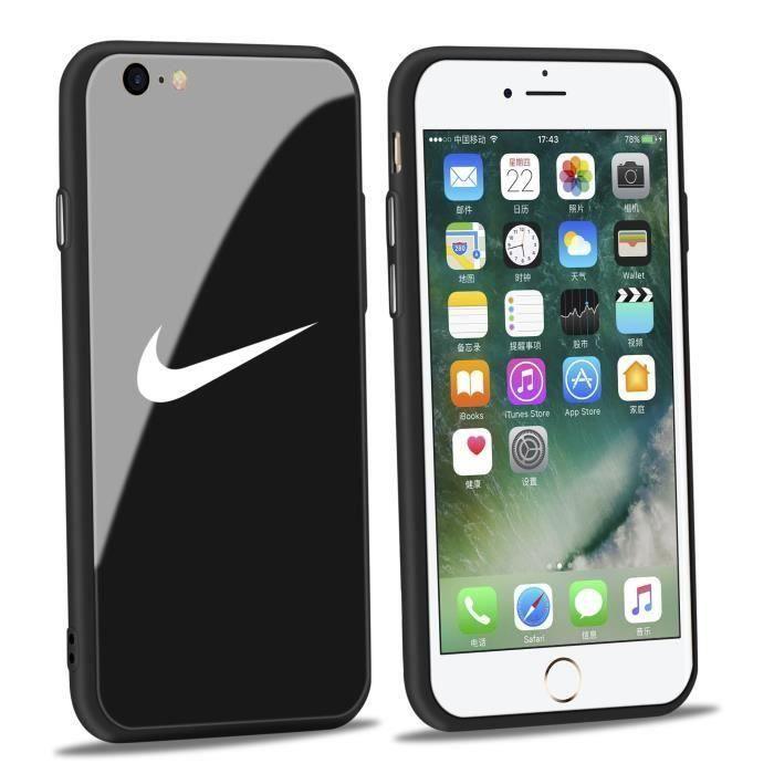 Coque iPhone 7 Plus 8 PlusNike Noir Verre Coque Bumper Housse Etui pour iPhone 7 Plus 8 Plus