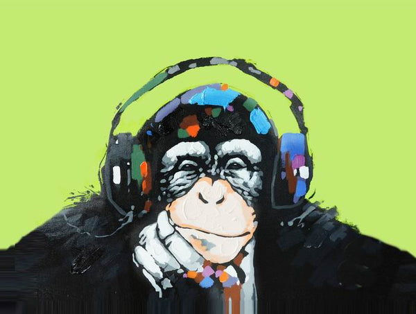 Modern Black Monkey HeadPhone Art Painting 
