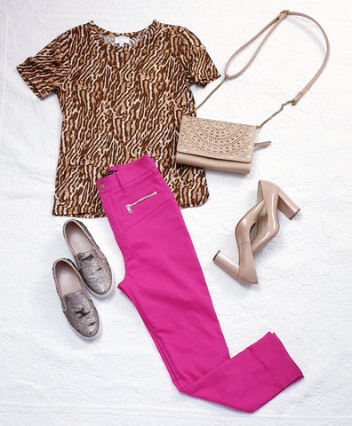 animal print and hot pink pants