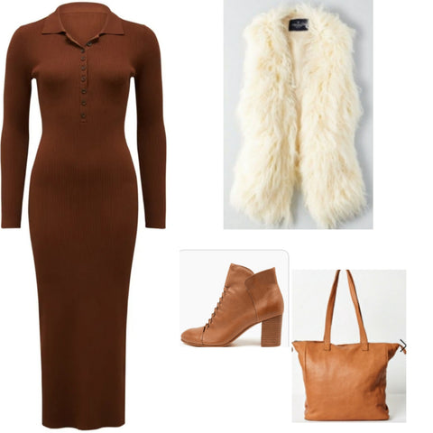 knit dress and faux fur