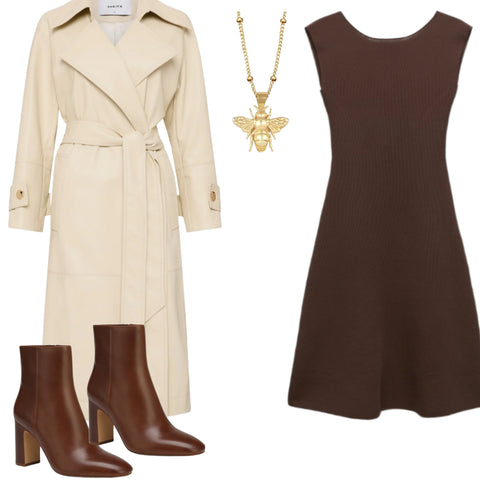 autumn 23 - cream trench coat and brown dress