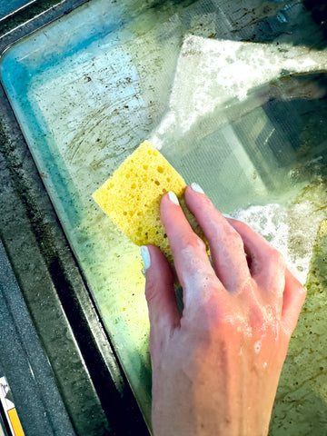 scrub over door using a dishwasher detergent sheet
