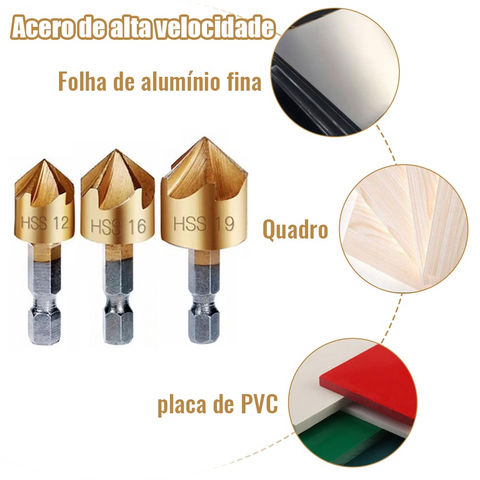 Brocas Escareadoras Para Chanfro Dourado | Kit com 6 Peças