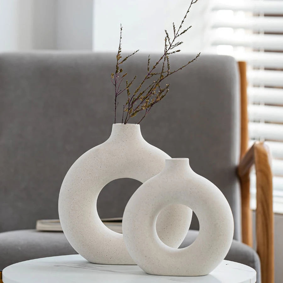 Vaso Circular Nórdico de Cerâmica para Decoração