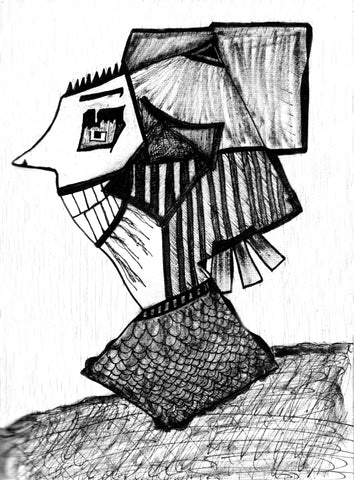 black and white pen and ink original drawing by Krystof Kriz