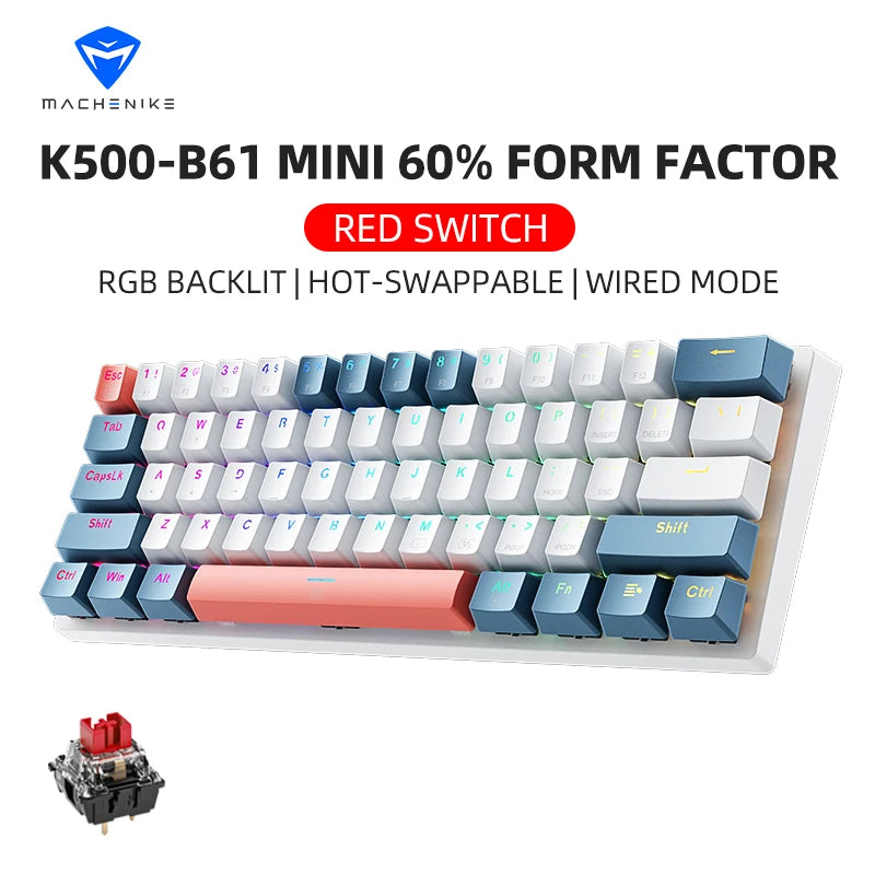 Machenike K500-B61 Gaming Keybaord Wired Full Key Hot-Swappable RGB Backlit