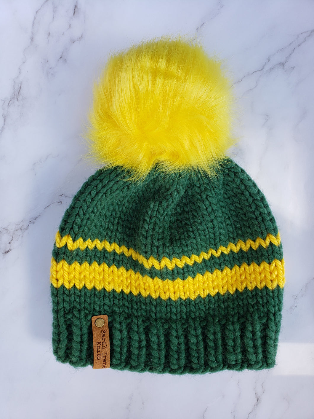 green and yellow beanie