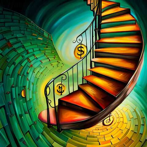 spiraling staircase illustrating fall fron high interest loans