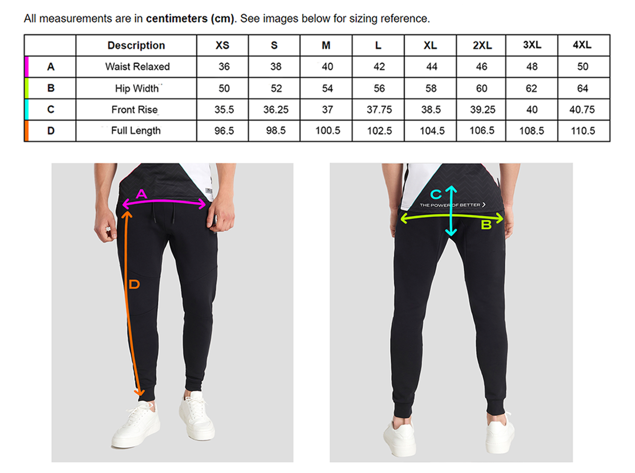 Joggers Size Guide – SHOP.XL.GG