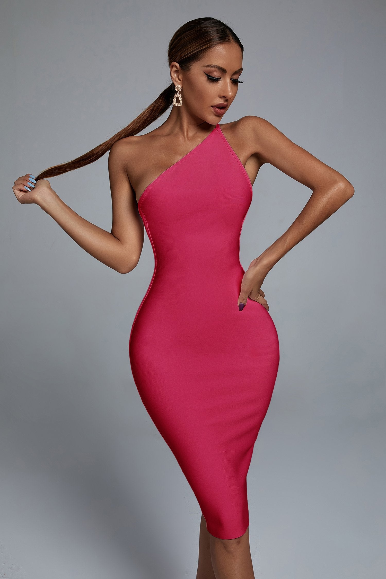 One Shoulder Dress Pink Midi Dress Cocktail Dress Bellabarnett 0149