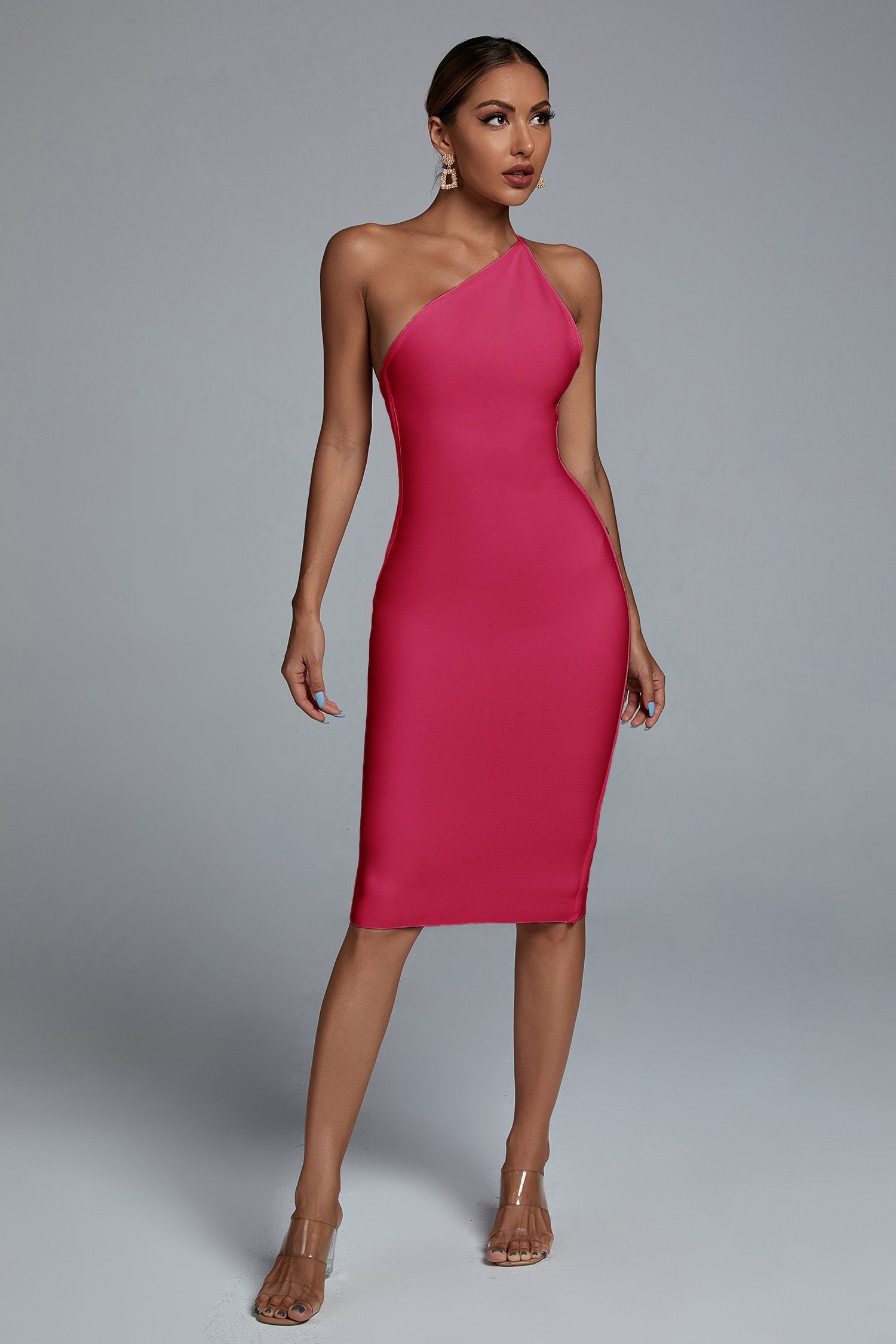 One Shoulder Dress | Pink Midi Dress | Cocktail Dress – Bellabarnett