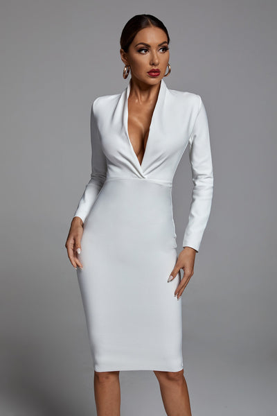Midi Dress | Bandage Midi Dress | White Midi Dress – Bellabarnett