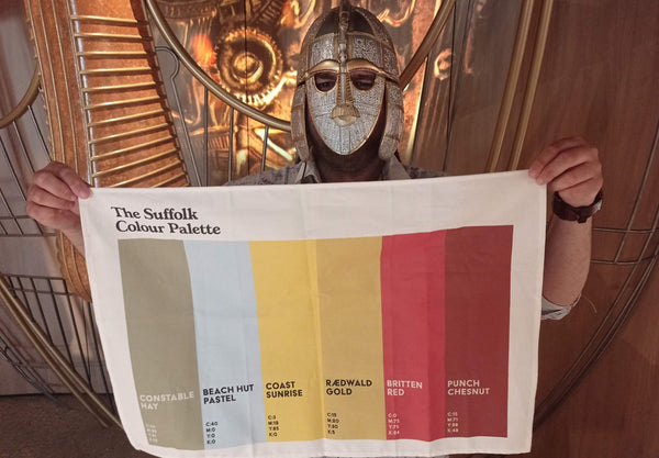 Anglo Saxon King Raedwald with a Suffolk Colour Palette tea towel