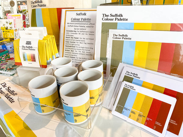 The Suffolk Colour Palette mugs, prints and tea towels on sale at The Hold, Ipswich