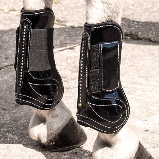 Rhinegold Patent Tendon & Fetlock Boot Set With Crystals-Horse Boots-Rhinegold-Black-Cob-Horsey Shopping