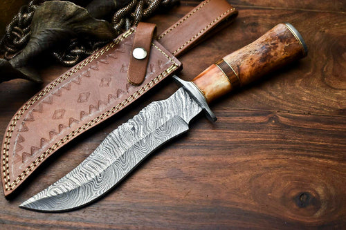 Custom Handmade Damascus Steel Hunting Knife CAMEL BONE Handle